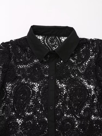 Särk õõnsa heegeldusega, krae särgi jaoks, tänavust stiili, normaalne lõige, 95% polüester