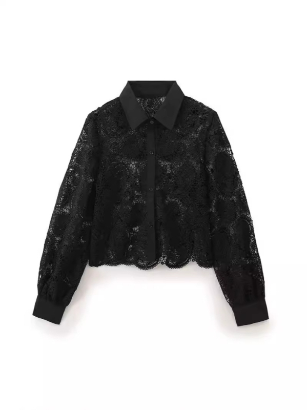 Särk õõnsa heegeldusega, krae särgi jaoks, tänavust stiili, normaalne lõige, 95% polüester