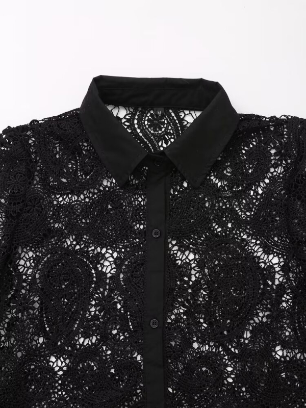 Särk õõnsa heegeldusega, krae särgi jaoks, tänavust stiili, normaalne lõige, 95% polüester