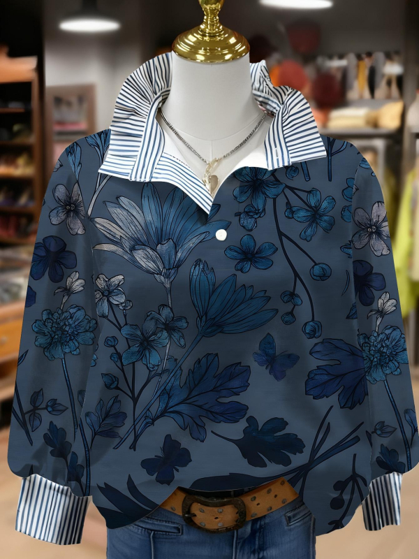 Дамска качулка от полиестерен флийс с 3D флорални принтове, дълги ръкави, яка с форма на гъбичка, нормална дължина, есен 2025