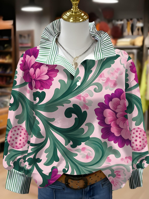 Дамска качулка от полиестерен флийс с 3D флорални принтове, дълги ръкави, яка с форма на гъбичка, нормална дължина, есен 2025