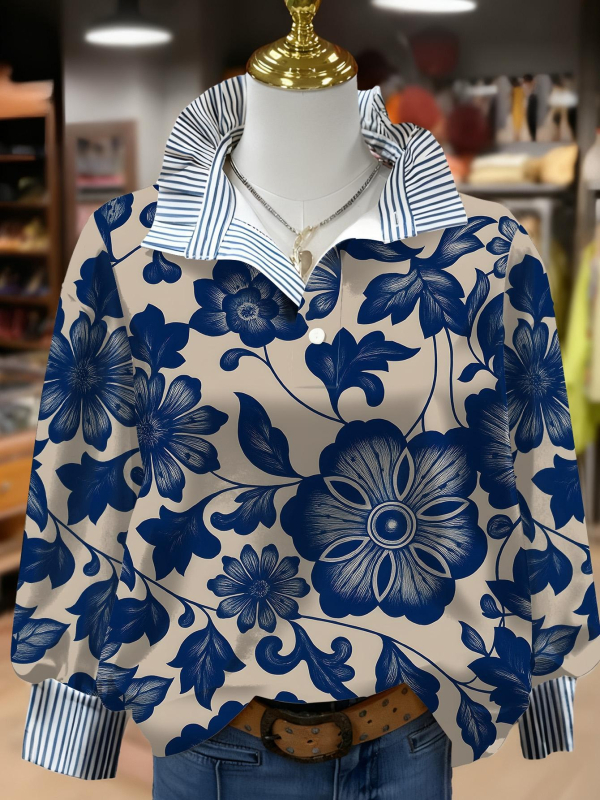 Дамска качулка от полиестерен флийс с 3D флорални принтове, дълги ръкави, яка с форма на гъбичка, нормална дължина, есен 2025