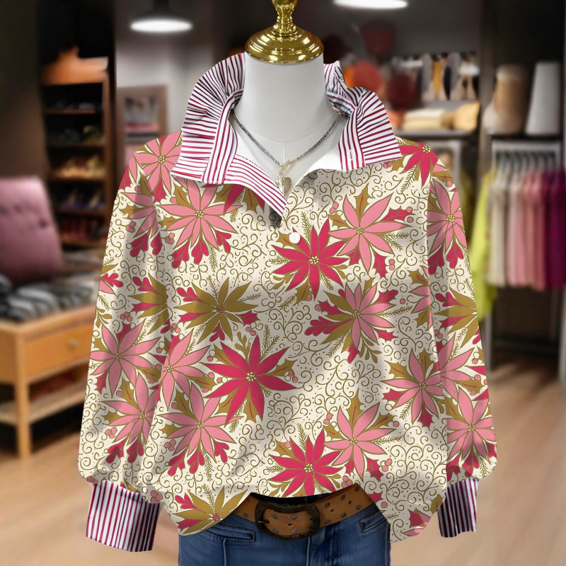 Дамска качулка от полиестерен флийс с 3D флорални принтове, дълги ръкави, яка с форма на гъбичка, нормална дължина, есен 2025