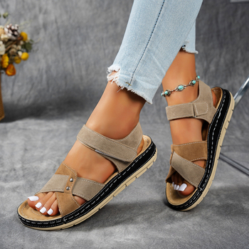 Плажни сандали с PU горна част, гумена подметка, закопчване с велкро, открити пръсти в римски стил