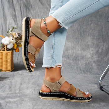 Плажни сандали с PU горна част, гумена подметка, закопчване с велкро, открити пръсти в римски стил