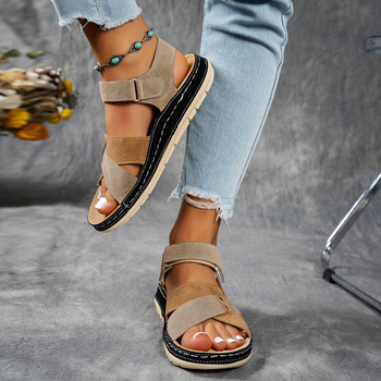 Плажни сандали с PU горна част, гумена подметка, закопчване с велкро, открити пръсти в римски стил