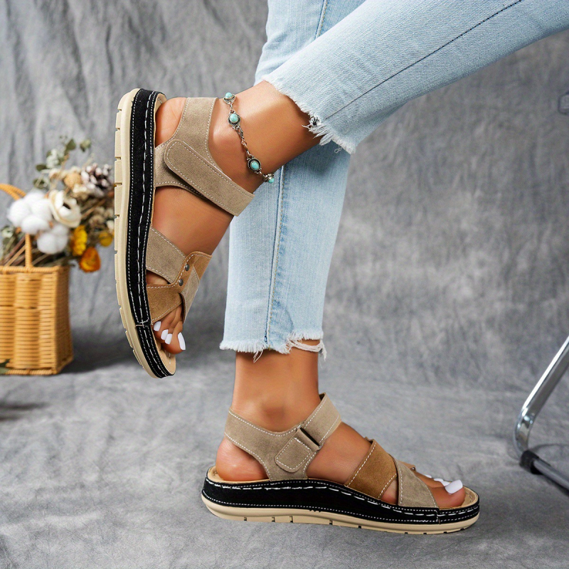 Плажни сандали с PU горна част, гумена подметка, закопчване с велкро, открити пръсти в римски стил