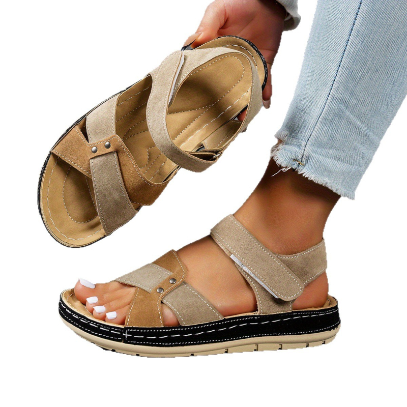 Плажни сандали с PU горна част, гумена подметка, закопчване с велкро, открити пръсти в римски стил