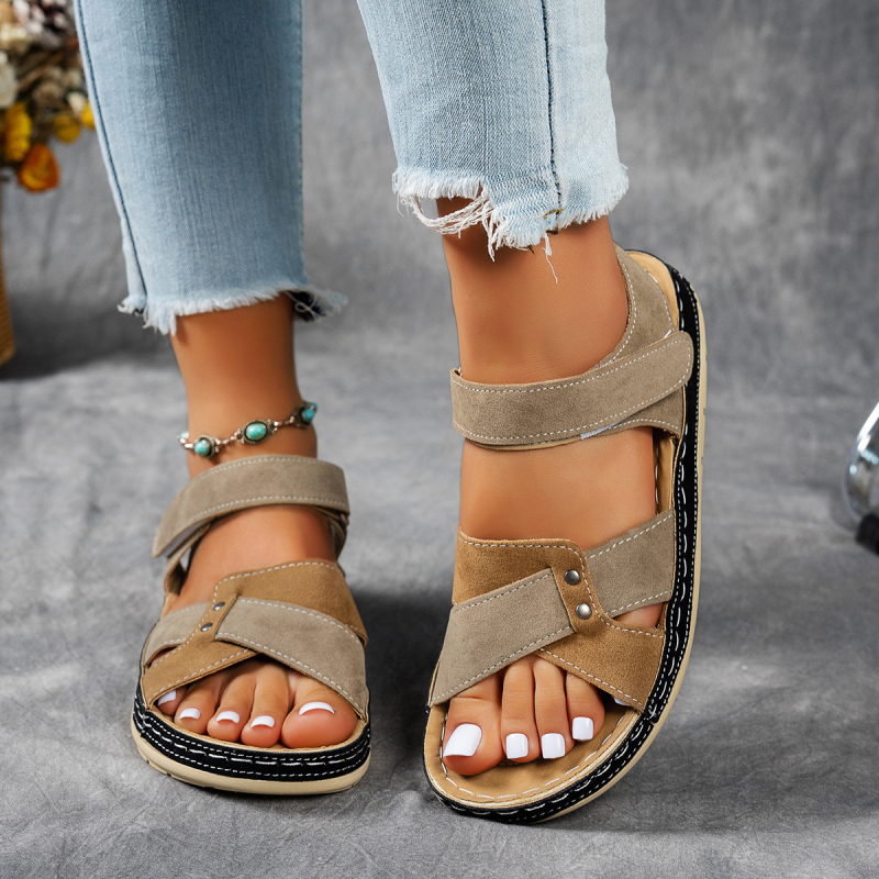 Плажни сандали с PU горна част, гумена подметка, закопчване с велкро, открити пръсти в римски стил