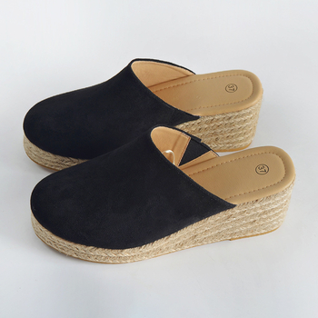 Женски велурени клиновидни сандали, закръглен нос, високи 6–8 см, подметка от TPR