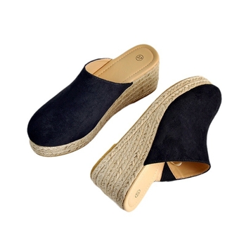 Женски велурени клиновидни сандали, закръглен нос, високи 6–8 см, подметка от TPR