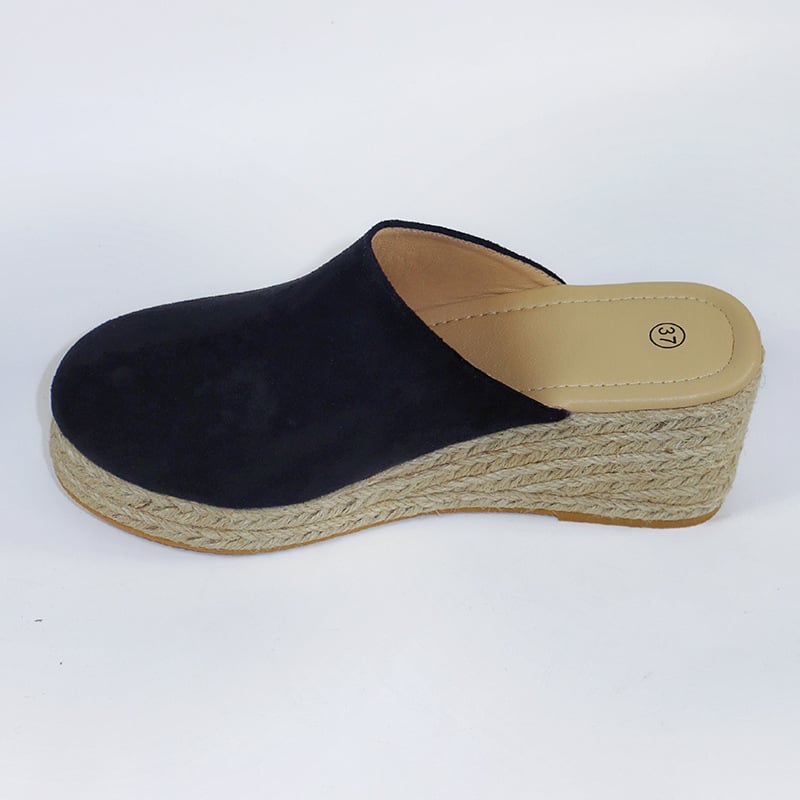 Женски велурени клиновидни сандали, закръглен нос, високи 6–8 см, подметка от TPR