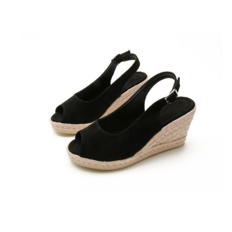 Дамски платформи сандали от слама със закопчалка, горна и вътрешна част от супер влакна, гумена подметка