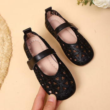 Детски обувки за момичета с PU горна част и дишаща мрежеста конструкция, гумена подметка, велкро закопчаване, корейски стил, лято 2025