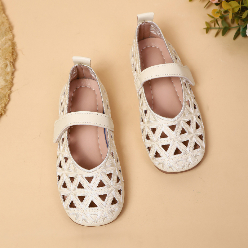 Детски обувки за момичета с PU горна част и дишаща мрежеста конструкция, гумена подметка, велкро закопчаване, корейски стил, лято 2025