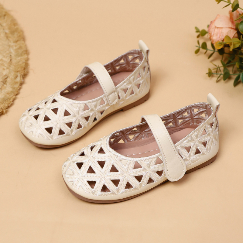 Детски обувки за момичета с PU горна част и дишаща мрежеста конструкция, гумена подметка, велкро закопчаване, корейски стил, лято 2025