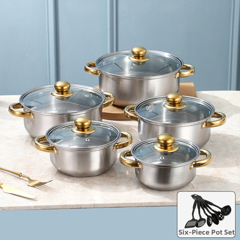 Poti komplekt 400-sarja roostevabast terasest, suitsuvaba pott, klaas kaas, ühilduvus üldise pliidiga, 10-osaline komplekt