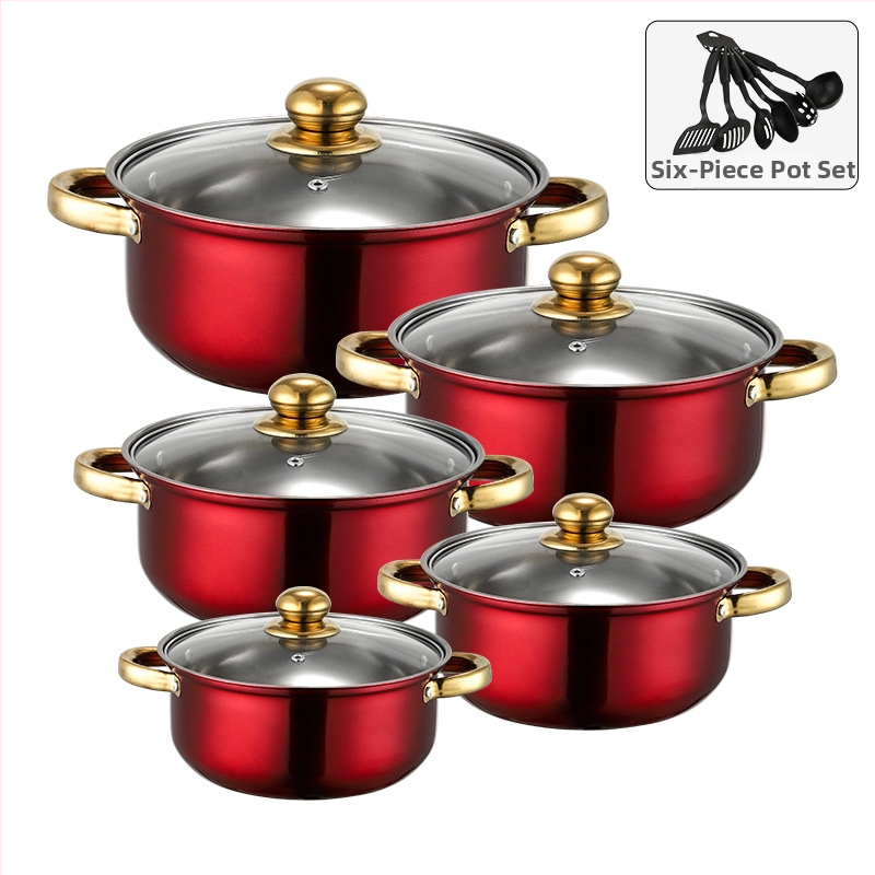 Poti komplekt 400-sarja roostevabast terasest, suitsuvaba pott, klaas kaas, ühilduvus üldise pliidiga, 10-osaline komplekt