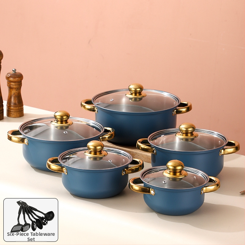 Poti komplekt 400-sarja roostevabast terasest, suitsuvaba pott, klaas kaas, ühilduvus üldise pliidiga, 10-osaline komplekt