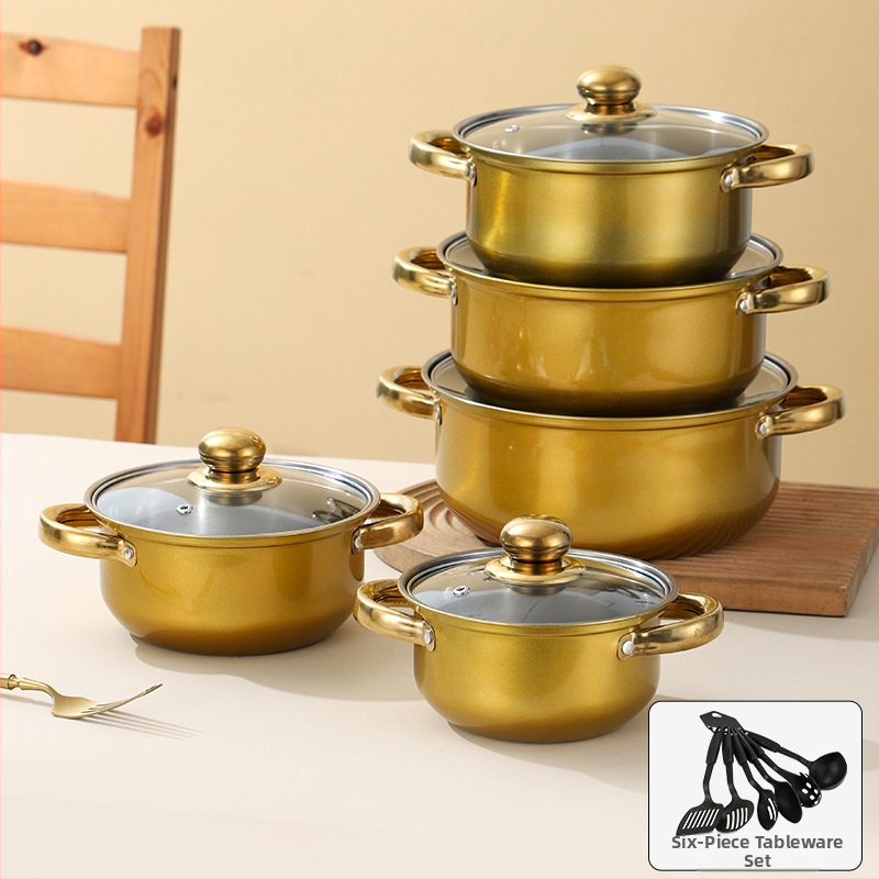 Poti komplekt 400-sarja roostevabast terasest, suitsuvaba pott, klaas kaas, ühilduvus üldise pliidiga, 10-osaline komplekt