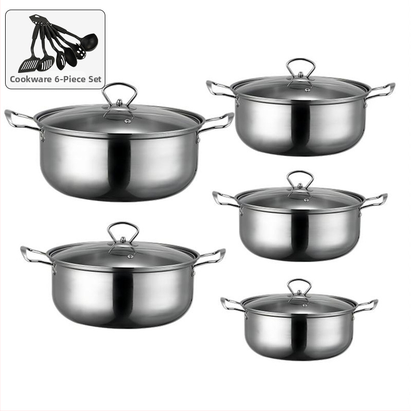 Poti komplekt 400-sarja roostevabast terasest, suitsuvaba pott, klaas kaas, ühilduvus üldise pliidiga, 10-osaline komplekt