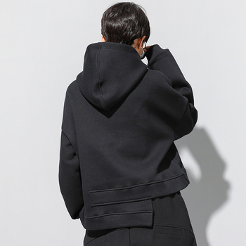 Памучен пуловер с качулка, свободна кройка, реглан ръкави, дебел плат