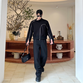 Мъжки суитшърт с висока яка и цип, флисова материя, рамиева тъкан (51–70%), права кройка