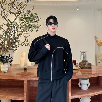 Мъжки суитшърт с висока яка и цип, флисова материя, рамиева тъкан (51–70%), права кройка