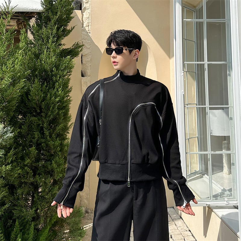 Мъжки суитшърт с висока яка и цип, флисова материя, рамиева тъкан (51–70%), права кройка