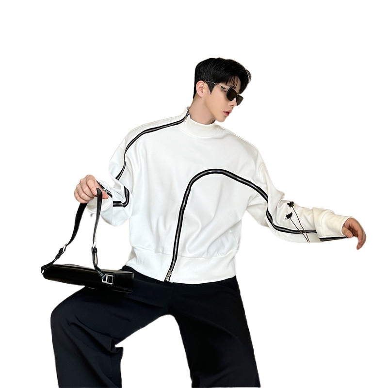 Мъжки суитшърт с висока яка и цип, флисова материя, рамиева тъкан (51–70%), права кройка