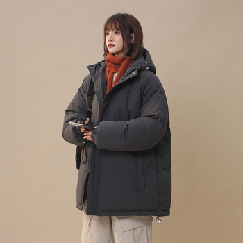 Дамско памучно яке с полиестер-памучен пълнеж, дълъг модел, качулка, свободен силует, закопчаване с цип, дебело изолиран