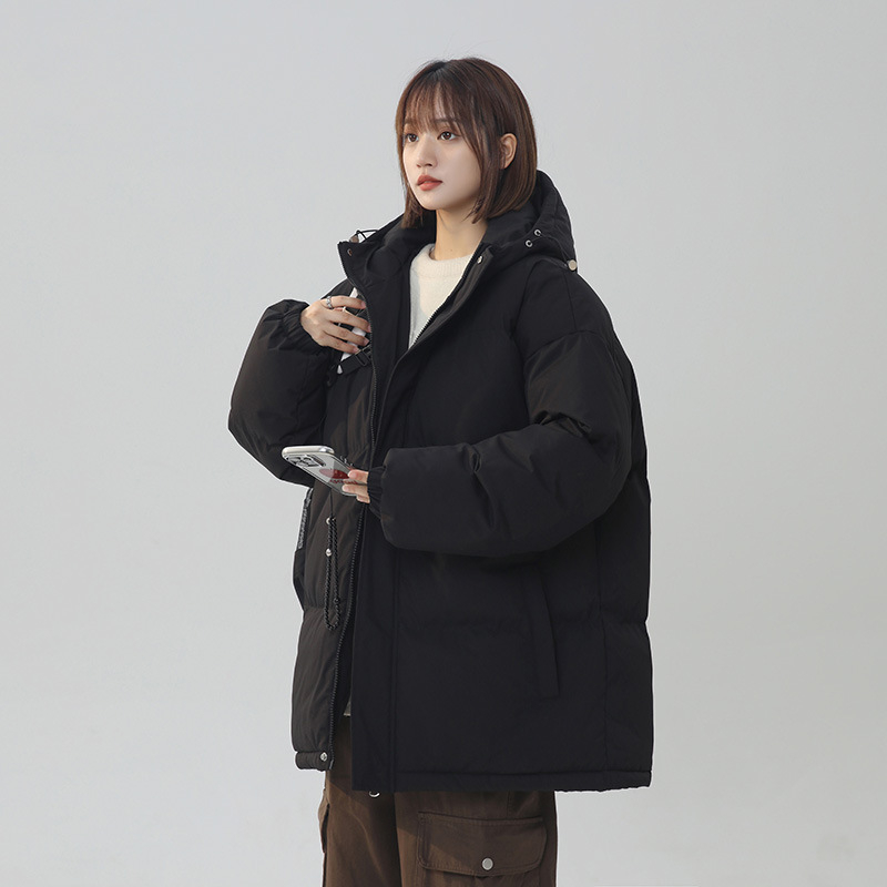 Дамско памучно яке с полиестер-памучен пълнеж, дълъг модел, качулка, свободен силует, закопчаване с цип, дебело изолиран