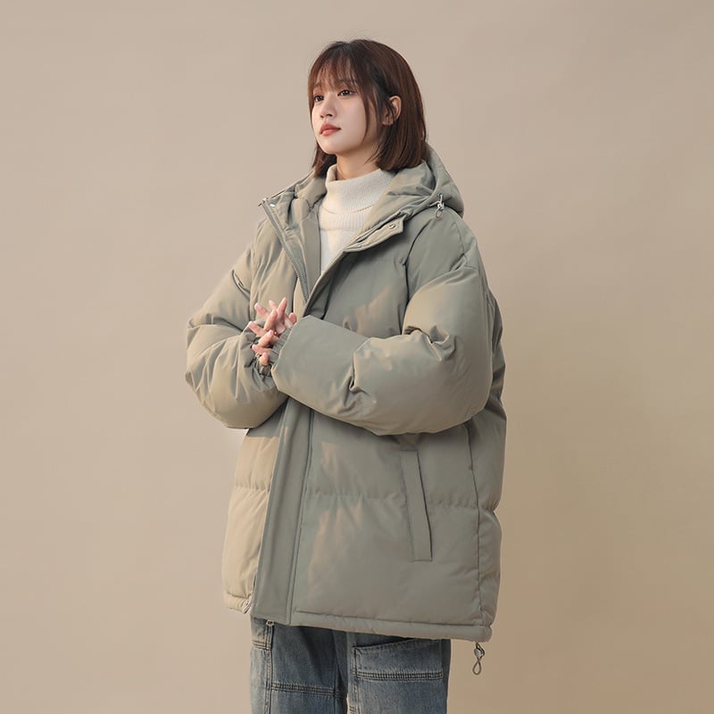Дамско памучно яке с полиестер-памучен пълнеж, дълъг модел, качулка, свободен силует, закопчаване с цип, дебело изолиран