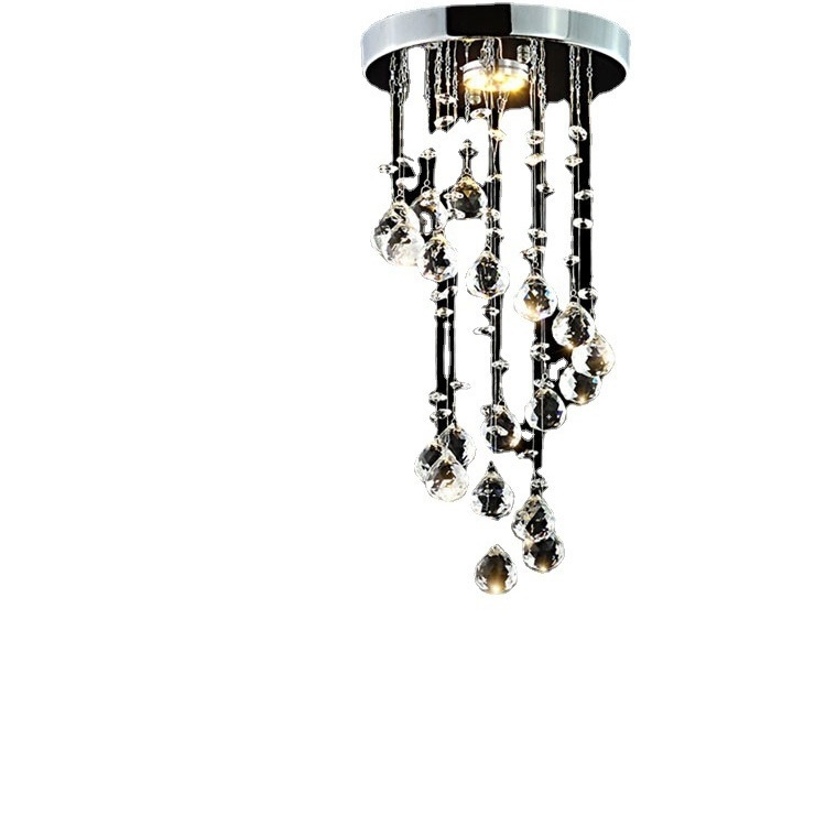 Таванна лампа с кристален абажур и железно тяло, LED осветление, напрежение ≤ 36V, подходяща за коридор и вход.