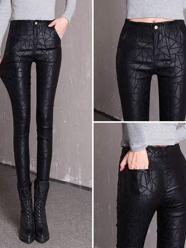 Дамски топло леггинси с висока талия, тесен силует, ромбовиден модел, матово покритие и топло вътрешно полагане