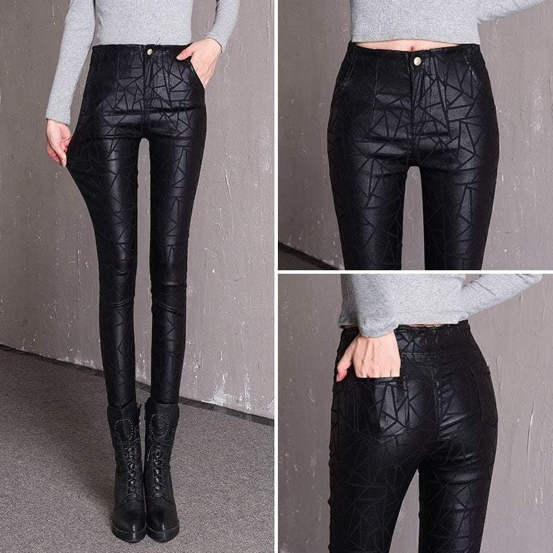 Дамски топло леггинси с висока талия, тесен силует, ромбовиден модел, матово покритие и топло вътрешно полагане