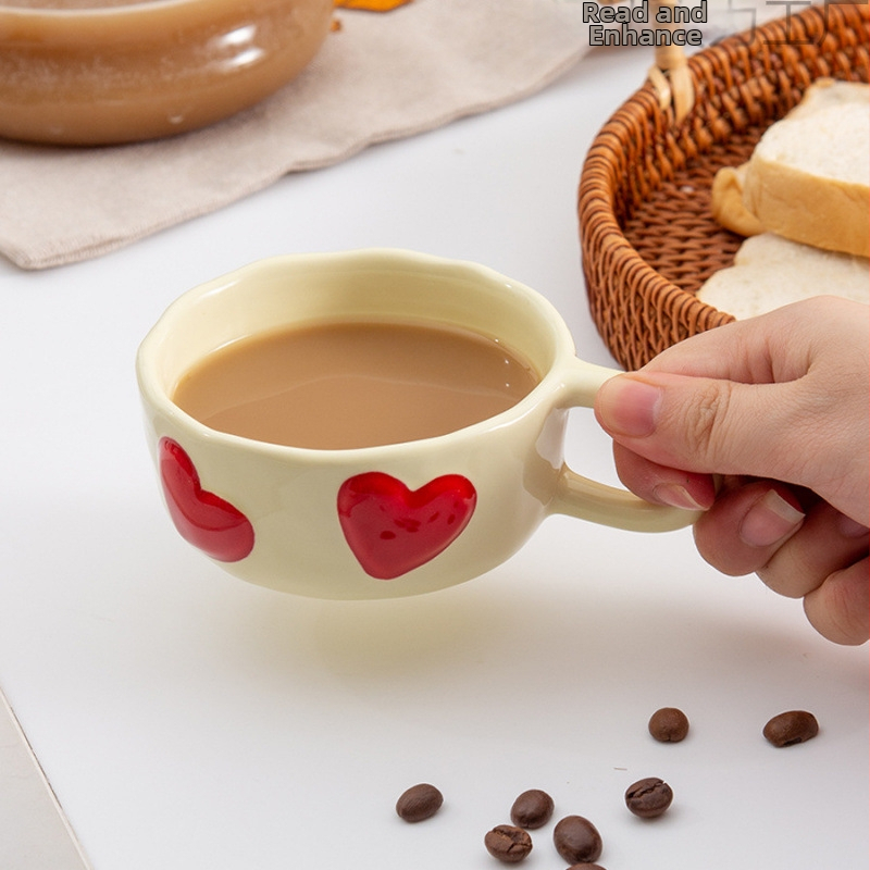 Portselaninis puodelis Korejos stiliaus su netolygia forma, tinkamas mikrobangų krosnelėje, atsparus aukštoms temperatūroms