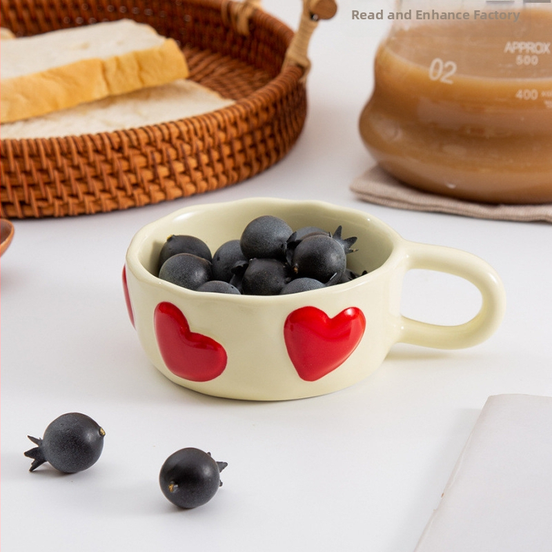 Portselaninis puodelis Korejos stiliaus su netolygia forma, tinkamas mikrobangų krosnelėje, atsparus aukštoms temperatūroms