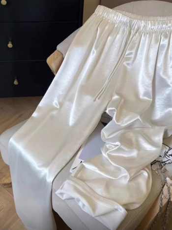 Дамски ежедневни сатенени панталони, свободна кройка, cropped дължина, микроеластичност, лято 2025