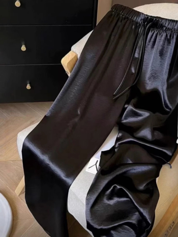 Дамски ежедневни сатенени панталони, свободна кройка, cropped дължина, микроеластичност, лято 2025