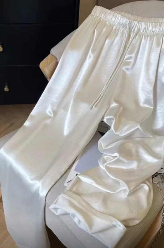 Дамски ежедневни сатенени панталони, свободна кройка, cropped дължина, микроеластичност, лято 2025