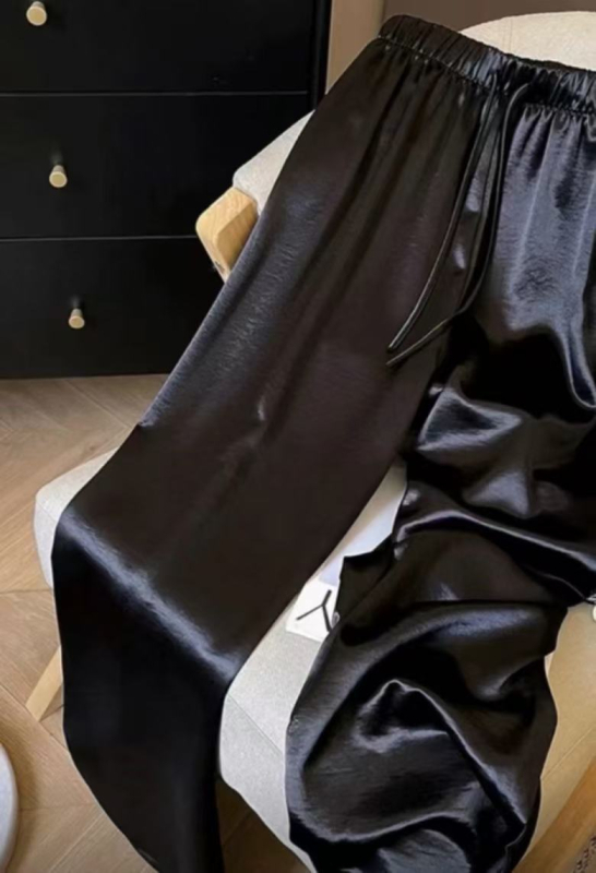 Дамски ежедневни сатенени панталони, свободна кройка, cropped дължина, микроеластичност, лято 2025