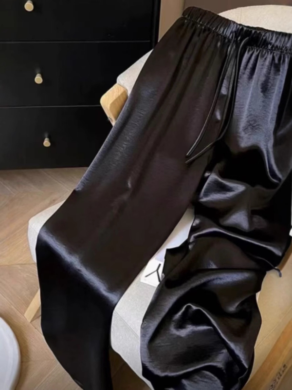 Дамски ежедневни сатенени панталони, свободна кройка, cropped дължина, микроеластичност, лято 2025