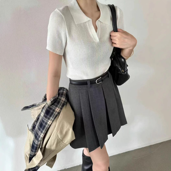 Памучна плисирана къса пола, есен 2025, ежедневен стил японско-корейски