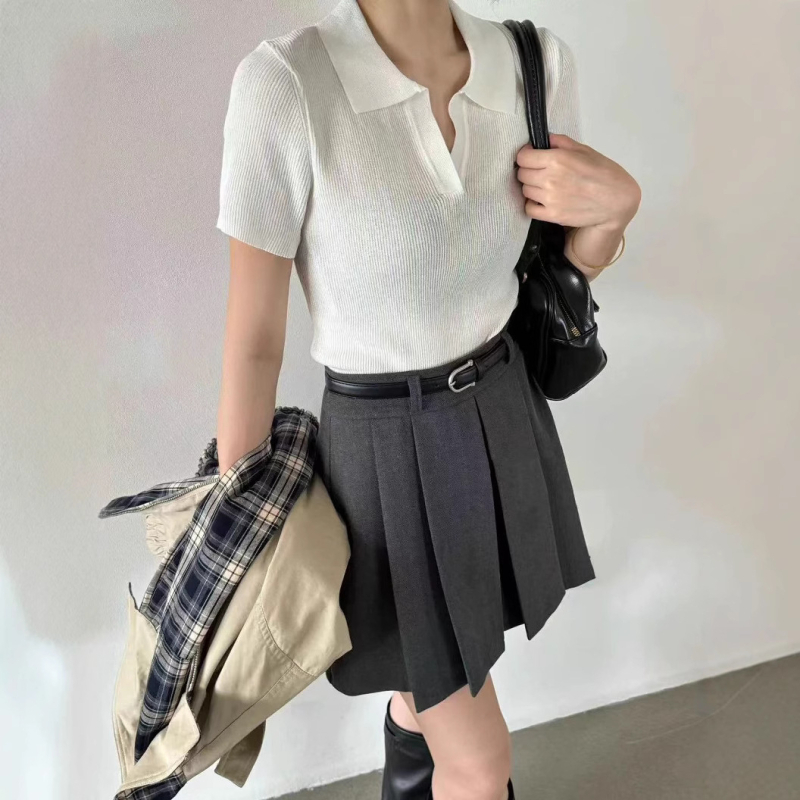 Памучна плисирана къса пола, есен 2025, ежедневен стил японско-корейски