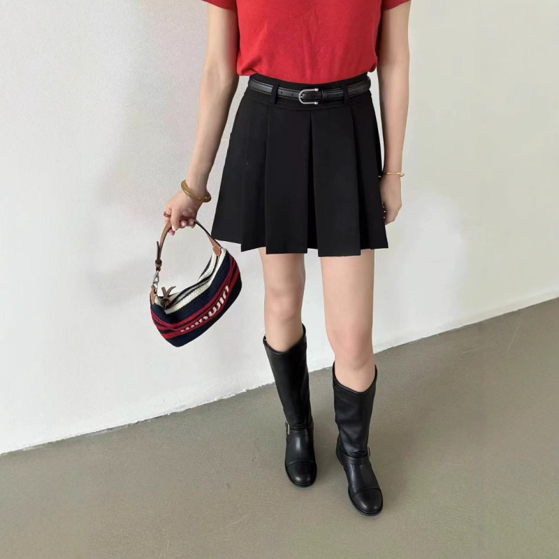 Памучна плисирана къса пола, есен 2025, ежедневен стил японско-корейски