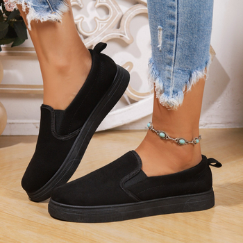 Sieviešu loaferi ar biezu zoli, ikdienas slip-on, auduma augšdaļa, gumijas zole, apaļš purns, zems papēdis 1–3 cm