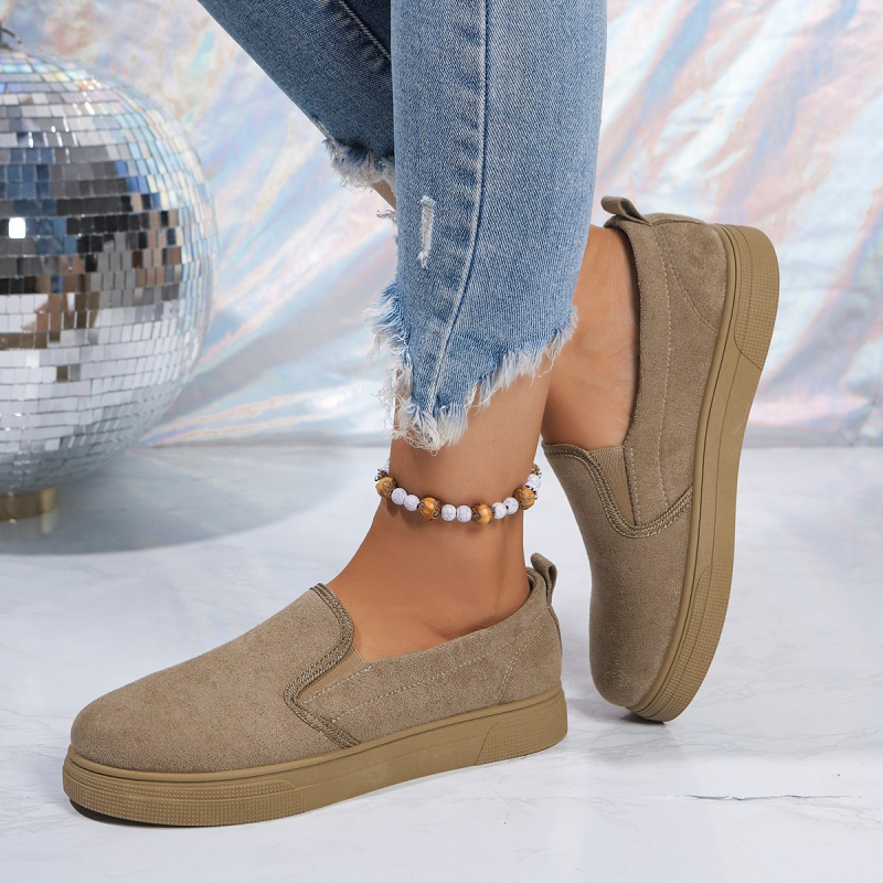 Sieviešu loaferi ar biezu zoli, ikdienas slip-on, auduma augšdaļa, gumijas zole, apaļš purns, zems papēdis 1–3 cm