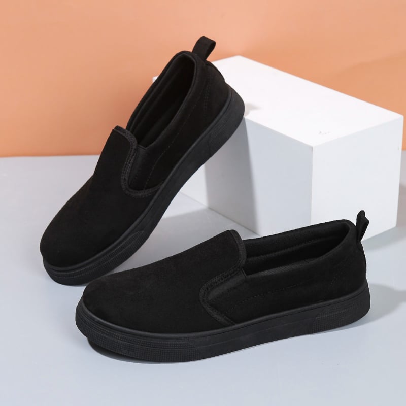 Sieviešu loaferi ar biezu zoli, ikdienas slip-on, auduma augšdaļa, gumijas zole, apaļš purns, zems papēdis 1–3 cm