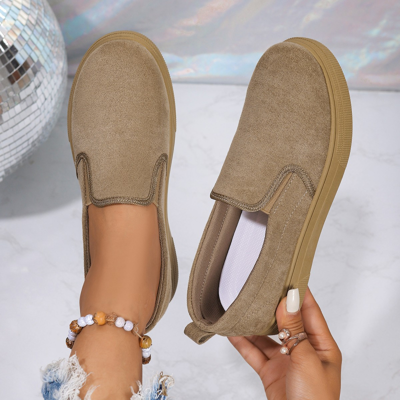 Sieviešu loaferi ar biezu zoli, ikdienas slip-on, auduma augšdaļa, gumijas zole, apaļš purns, zems papēdis 1–3 cm